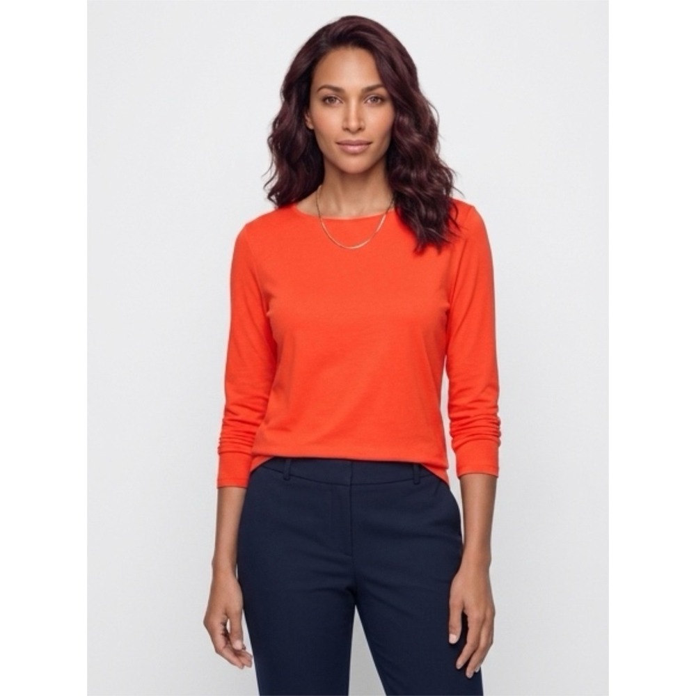 Talbots Womens Orange 100% Pima Cotton Long Sleeve Crew Neck Tee Shirt XL GT5661